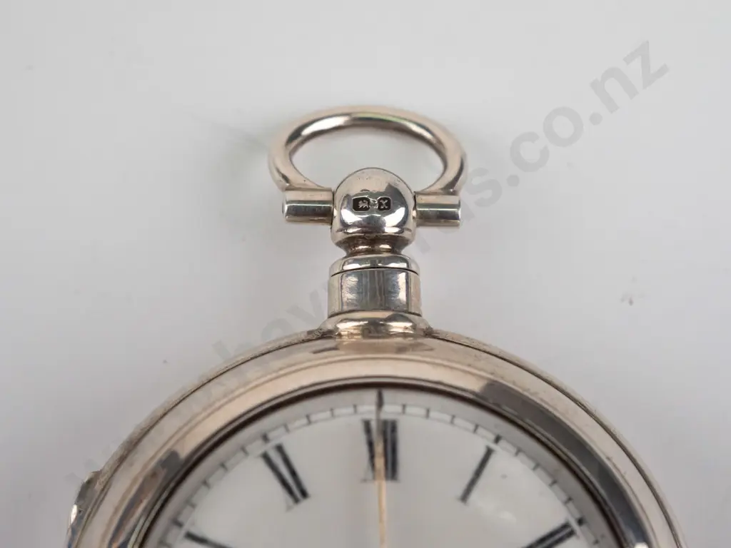 silver pair case pocket watch with key  stamped lion, O, shield Image 1++