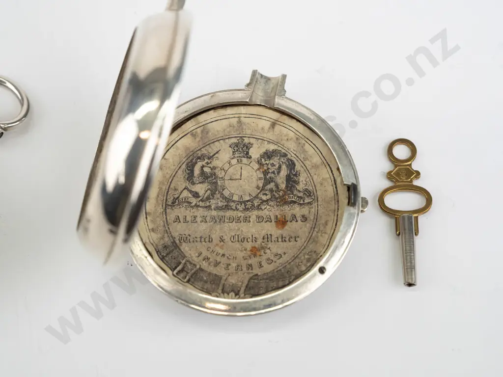 silver pair case pocket watch with key  stamped lion, O, shield Image 1++