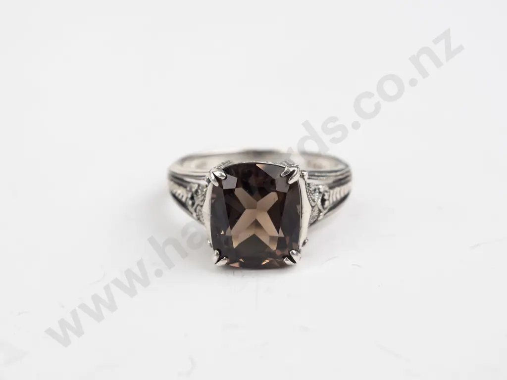 sterling silver smoky quartz ring stamped 925 Thailand size R.5 Image 1++