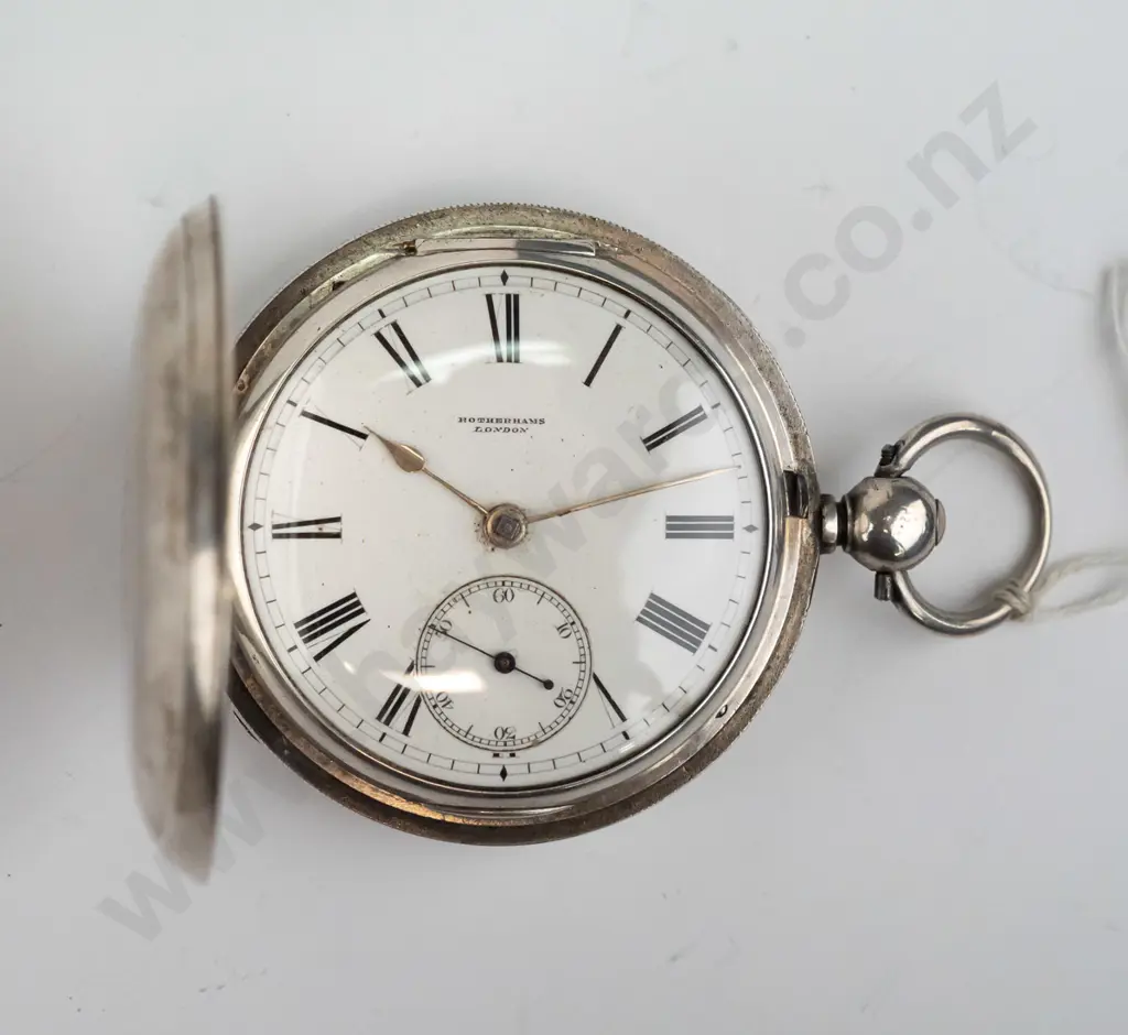 silver pocket watch 'Rotherhams London' stamped lion, shield, date code B (1877?) engraved in 1904 with name Arthur Image 1++