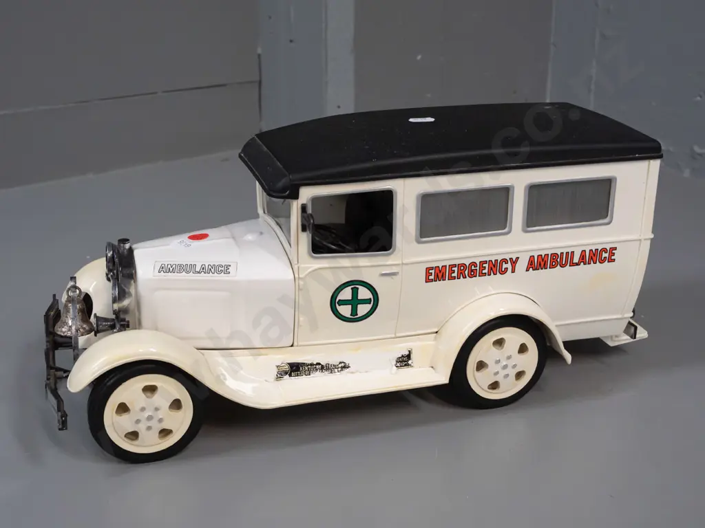 Jim Beam automotive decanter - Ford Ambulance with hinged rear door, looks like seepage around seal, seems empty. Some Image 1++