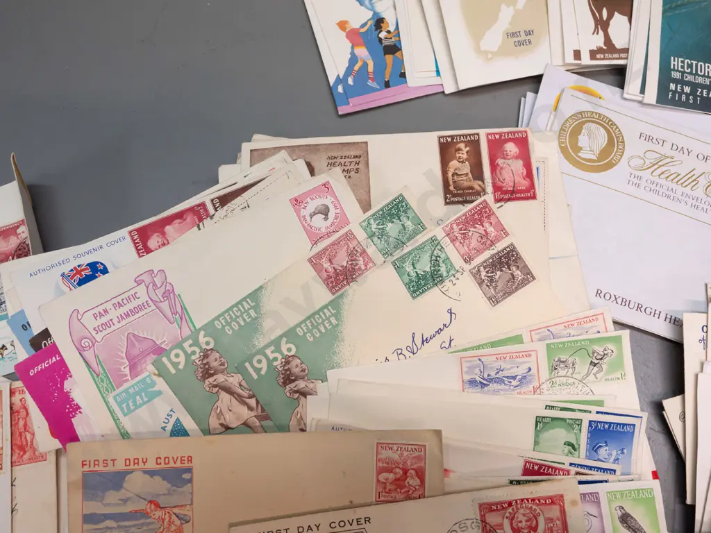 large collection of NZ first-day covers dating from 1930s, most to one Mosgiel address, plus a bag of loose used stamps Image 1++