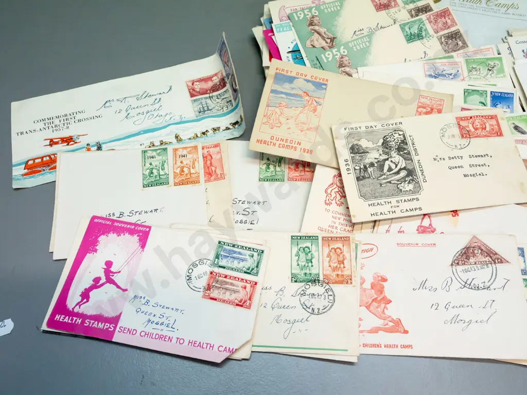 large collection of NZ first-day covers dating from 1930s, most to one Mosgiel address, plus a bag of loose used stamps Image 1++
