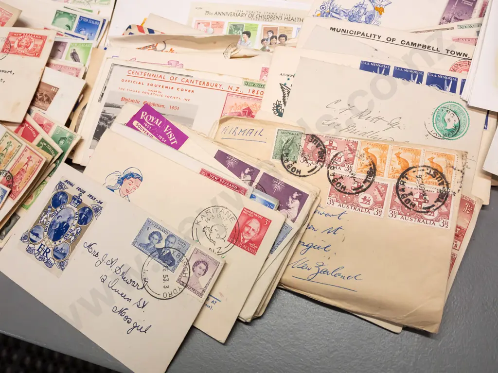 large collection of NZ first-day covers dating from 1930s, most to one Mosgiel address, plus a bag of loose used stamps Image 1++