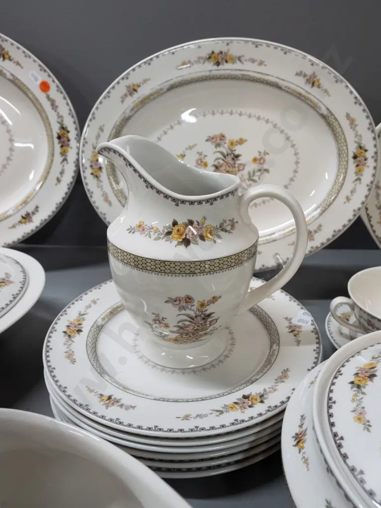 large assortment of Royal Doulton "Hamilton" pattern dinnerware - 3 oval ashetts, 2 lidded vege dishes, 6 medium size Image 1++