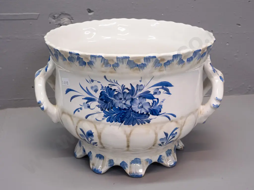 Victorian style footed jardiniere with applied handles, unknown mark on base H-220 W-280 Image 1++
