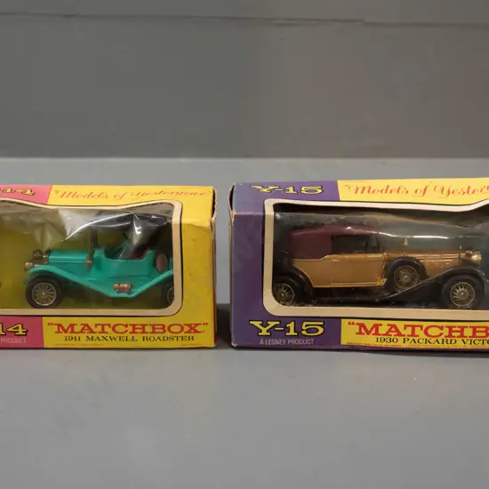 2 Lesney Matchbox Models of Yesteryear in original boxes - models Y-14 1911 Maxwell and Y-15 1930 Packard - both with