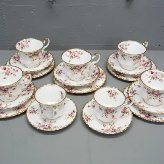 Royal Albert "Cottage Garden" tea ware - 5 trios and 2 slightly smaller cups & saucers