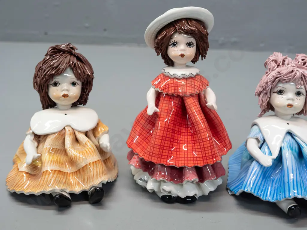 5 Italian "Zampiva" hand painted porcelain doll figurines with fine extruded hair - with 2001-2002 catalog booklet Image 1++