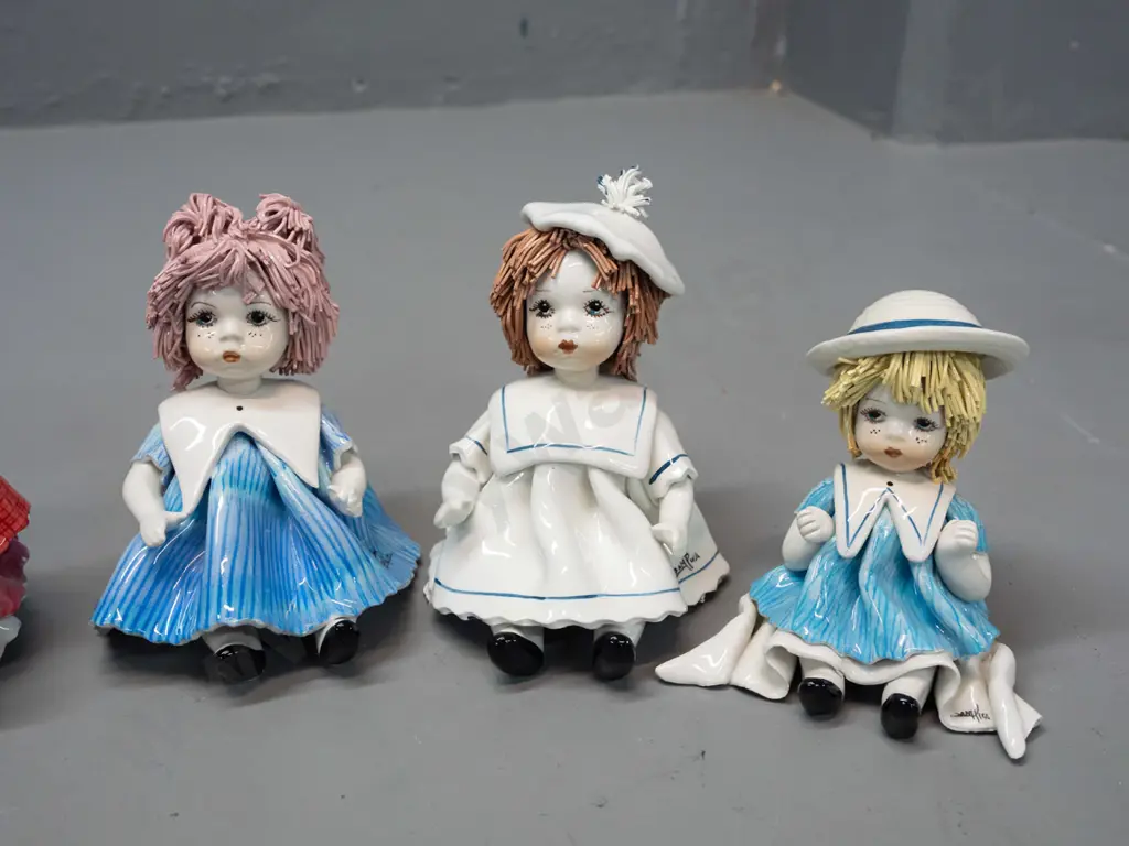 5 Italian "Zampiva" hand painted porcelain doll figurines with fine extruded hair - with 2001-2002 catalog booklet Image 1++