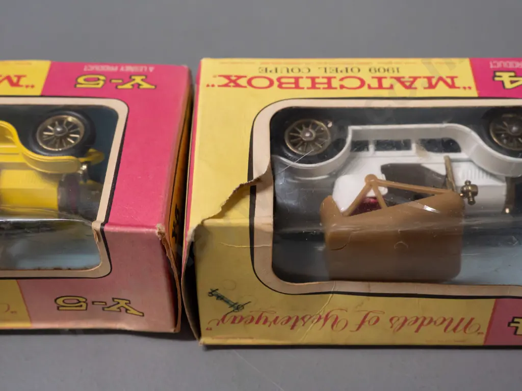 2 Lesney Matchbox Models of Yesteryear in original boxes - models Y-4 1909 Opel Coupe and Y-5 1907 Peugot - wear and Image 1++