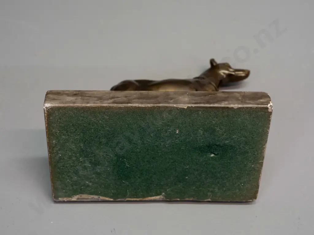 cast metal bronze finish dog figure on marble or stone base - some wear to plating H-130 L-140 W-80 Image 1++