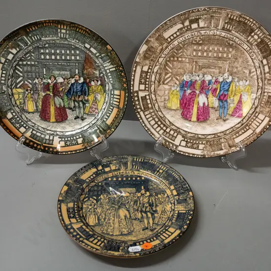 3 Royal Doulton Old Moreton display plates, varied colour styles, largest is D-260