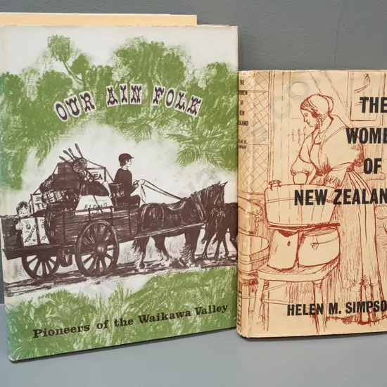 2 NZ history books - Women of New Zealand and Our Ain Folk - Pioneers of the Waikawa Valley - wear to dust jackets