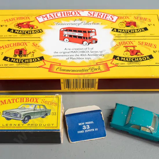 Matchbox Series G-1 40th Anniversary Collection of 5 vehicles in fitted box and a vintage Ford Zephyr Mark III with