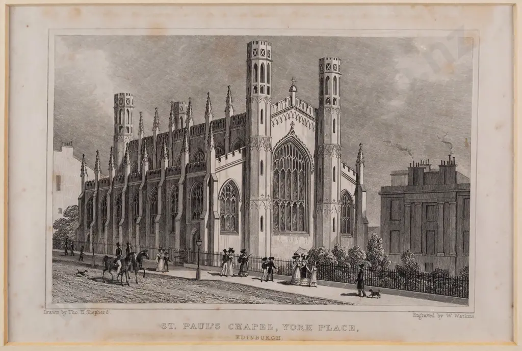 unframed engraving 1829/1830? - "St Paul's Chapel, York Place" H120 W170 (foxing) Image 1++