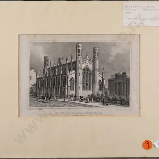 unframed engraving 1829/1830? - "St Paul's Chapel, York Place" H120 W170 (foxing)