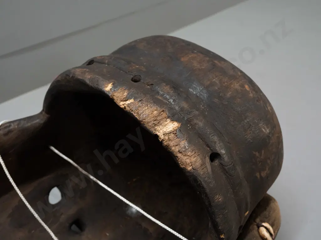 African large carved timber mask with textile and shell decoration - Gongoli / Sierra Leone - some missing shells & Image 1++