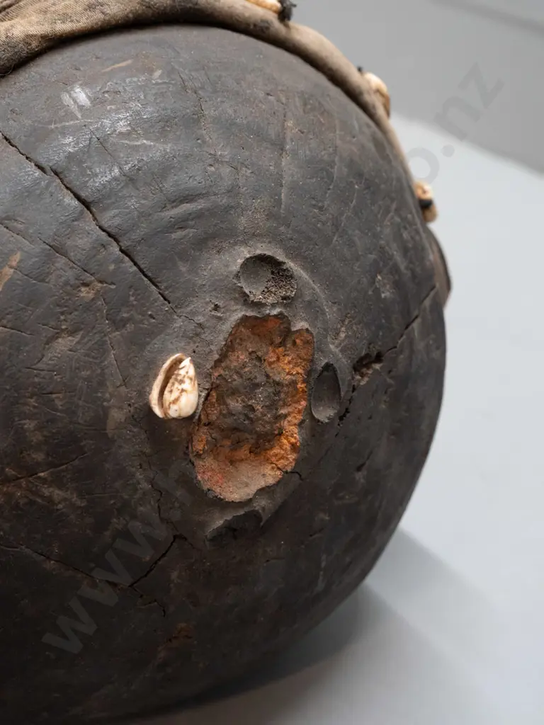 African large carved timber mask with textile and shell decoration - Gongoli / Sierra Leone - some missing shells & Image 1++