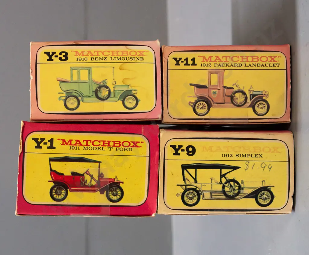 4 Lesney Matchbox Models of Yesteryear in original boxes - Y-1 1911 Ford Model T, Y-3 1910 Benz limousine, Y-9 1912 Image 1++