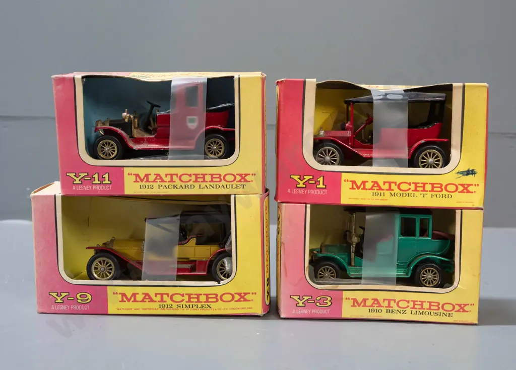 4 Lesney Matchbox Models of Yesteryear in original boxes - Y-1 1911 Ford Model T, Y-3 1910 Benz limousine, Y-9 1912 Image 1++