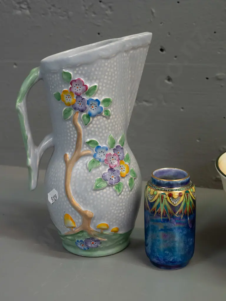 Royal Doulton Rustic England bowl, Dutch canal scene jug, Crown Devon jug with raised floral decoration and Grimwades Image 1++