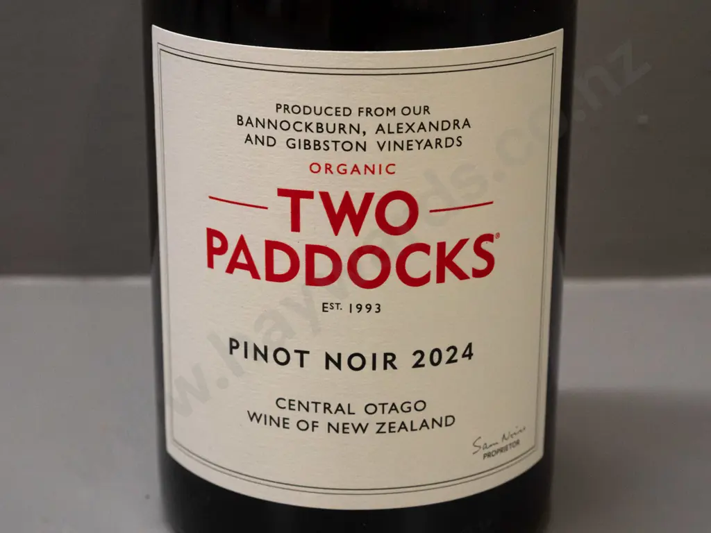bottle of Two Paddocks 2024 Central Otago organic Pinot Noir 750ml Image 1++
