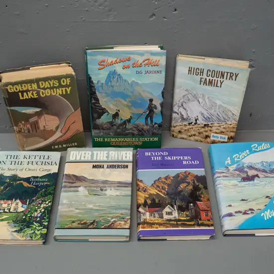 7 books - Otago and Southland local histories - Mona Anderson, Remarkables Station, Story of Orari Gorge, etc. - some