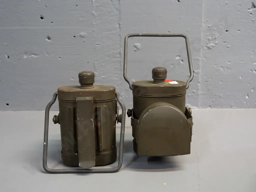 WW1-era German water bottle / canteen with felt cover, leather strap, replacement cork, and 2 battery powered military Image 1++