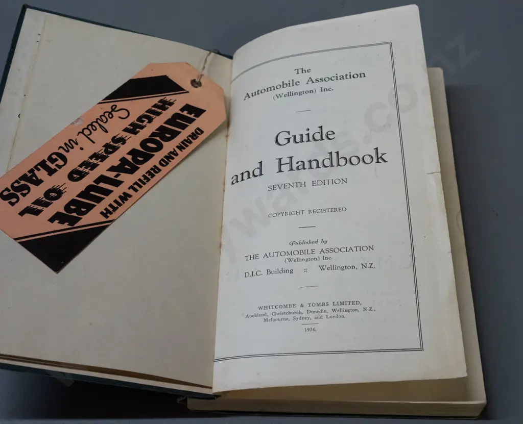 New Zealand Automobile Association Wellington guide book 7th Edition - published 1836 - some wear & discolouration Image 1++