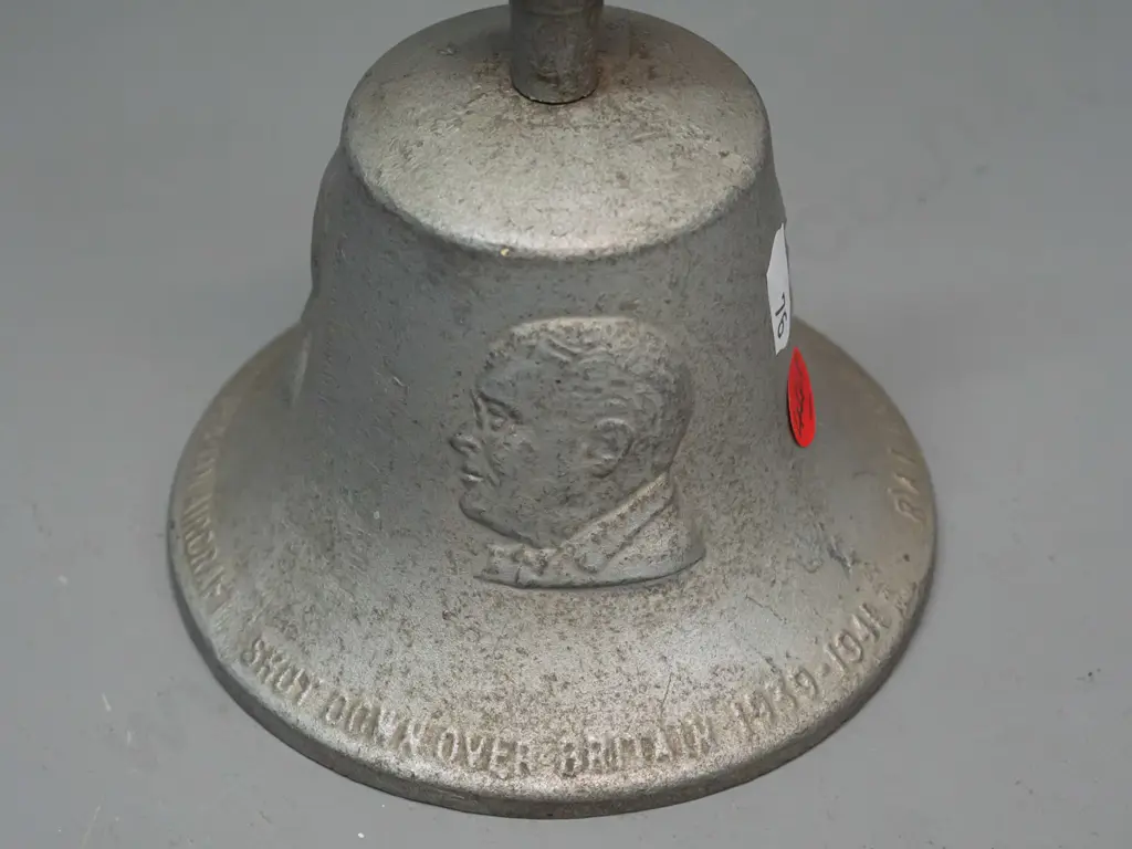 cast alloy victory bell with allied leader profiles "Cast in metal from German aircraft shot down over Britain 1939-41" Image 1++