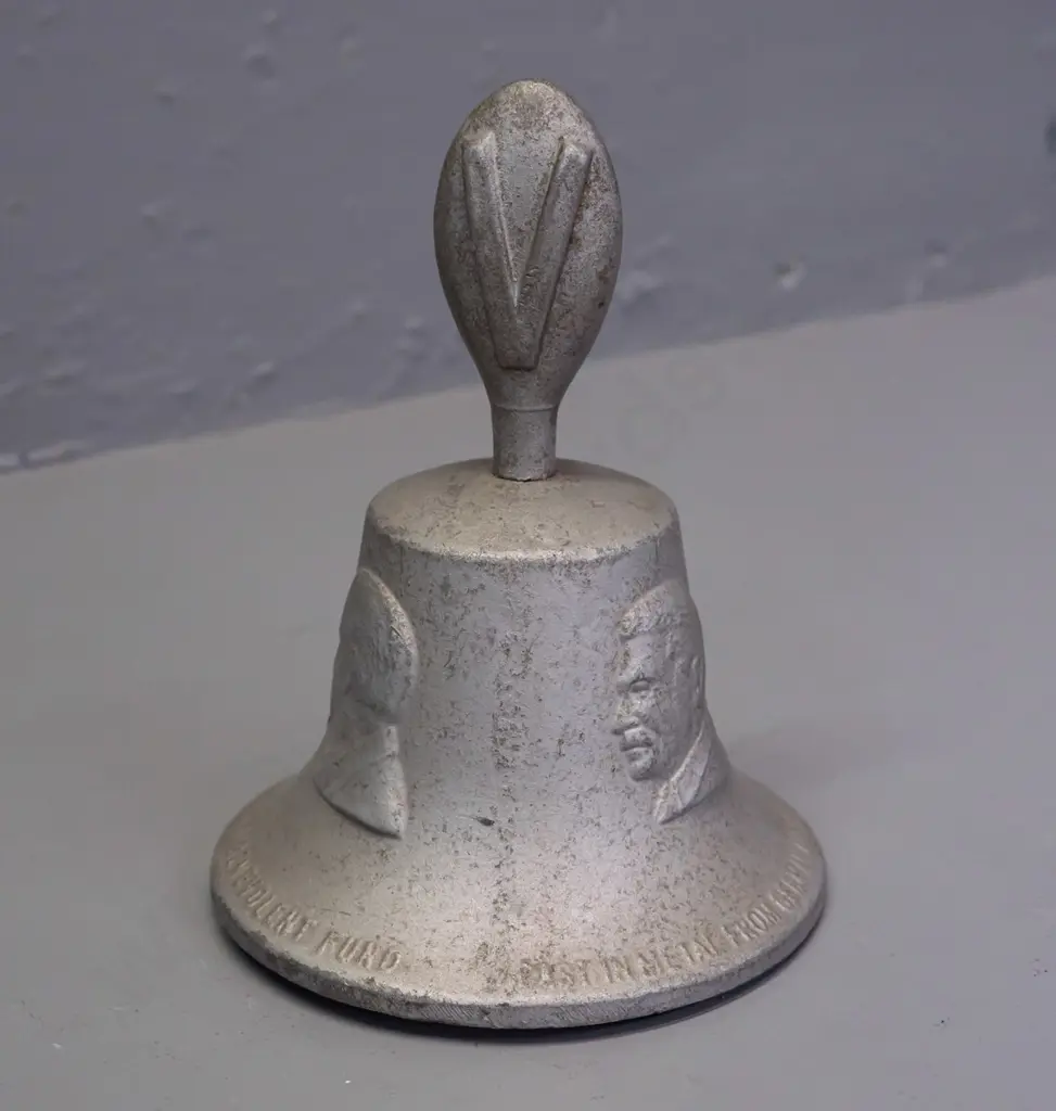 cast alloy victory bell with allied leader profiles "Cast in metal from German aircraft shot down over Britain 1939-41" Image 1++