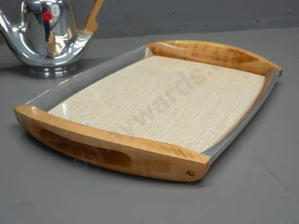 Piquot Ware England retro alloy and timber handled tea / coffee set with matching tray - some heat wear to finish on Image 1++