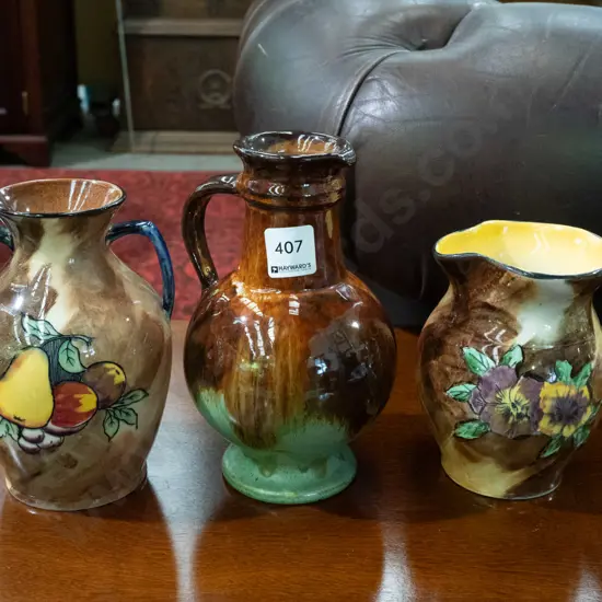 2 jugs and a handled vase - Tunstall "Viola" jug and "Luscious" vase & a Uebelacker Keramik German pottery jug H-200
