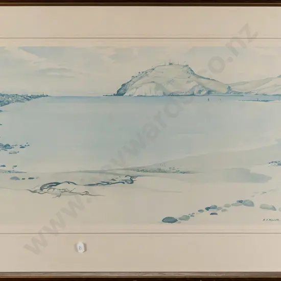 H V Miller -- framed print, seascape 1972 (slightly faded) H-485 W-750