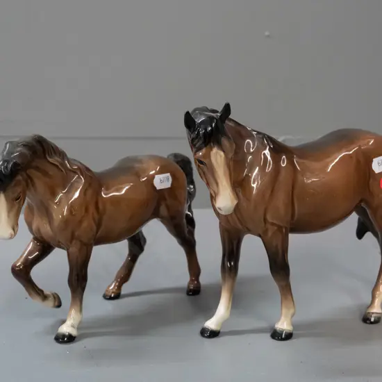 2 Beswick horse figures, one with repair to rear leg H-180 L-230
