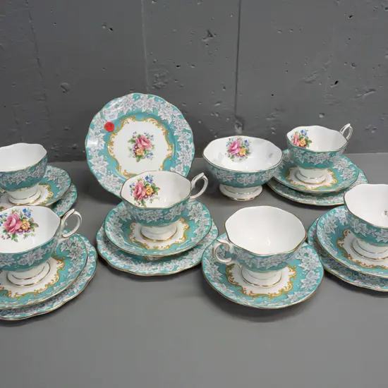 Royal Albert "Enchantment" tea ware - 6 trios & a sugar bowl