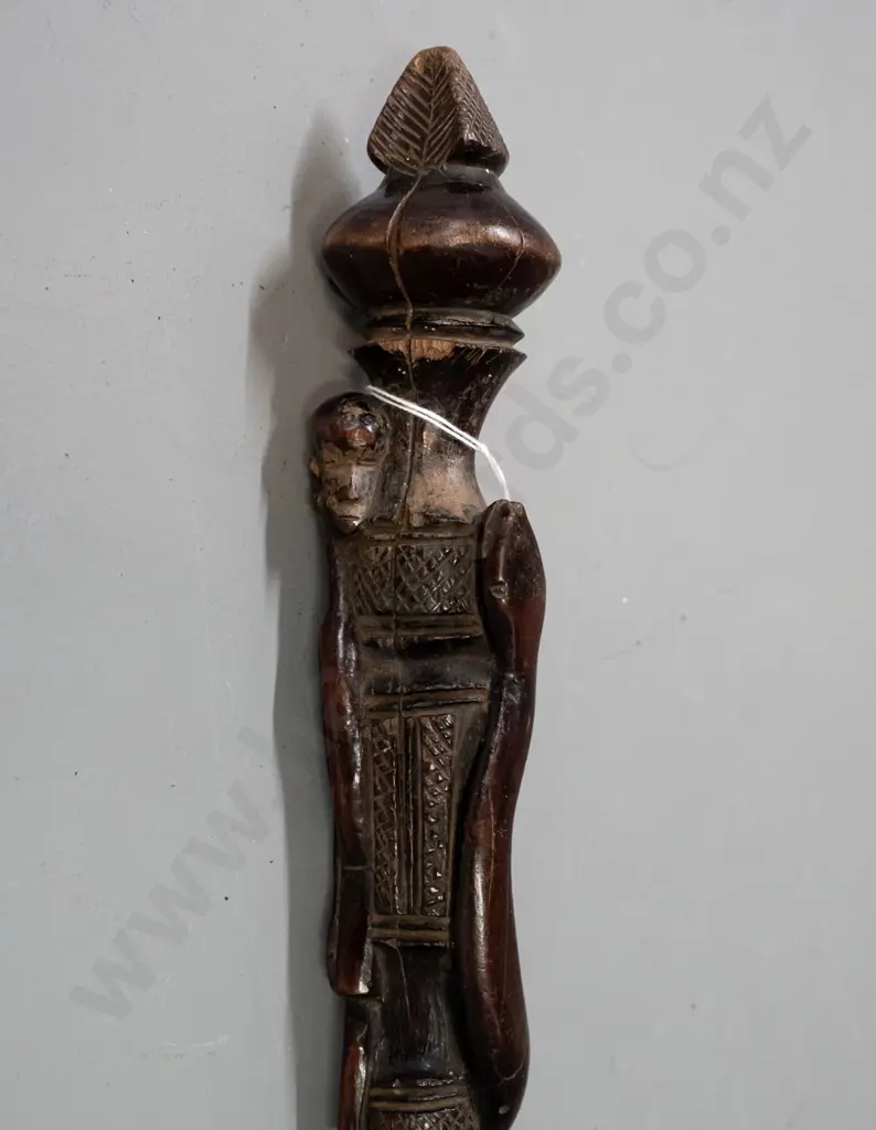 African figural carved timber staff - Yoruba / Ivory Coast - some wear, chipping & splitting L-580 Image 1++