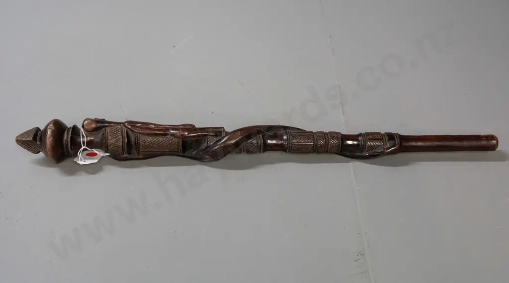 African figural carved timber staff - Yoruba / Ivory Coast - some wear, chipping & splitting L-580 Image 1++