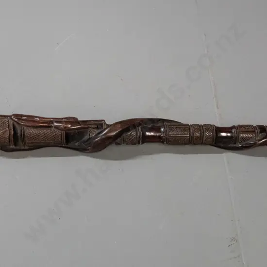 African figural carved timber staff - Yoruba / Ivory Coast - some wear, chipping & splitting L-580
