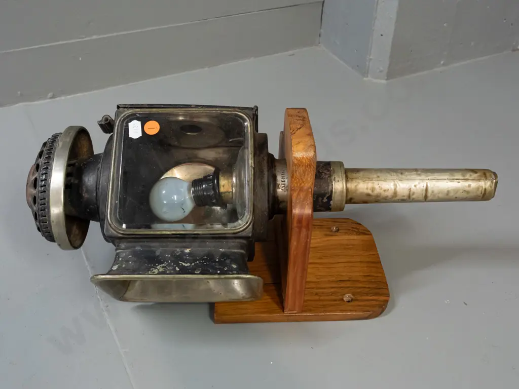 vintage carriage lantern with 2 clear windows and red glass lens - converted to electrical bulb fitting, needs Image 1++