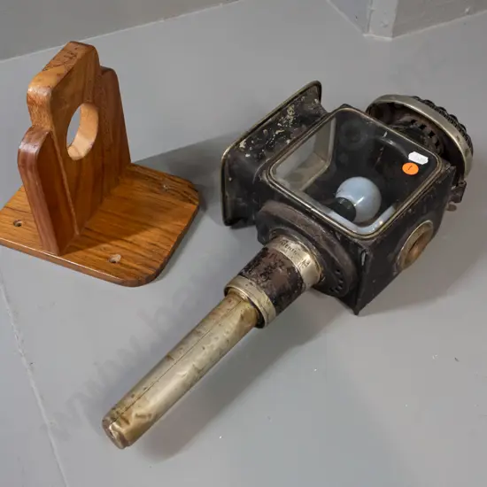 vintage carriage lantern with 2 clear windows and red glass lens - converted to electrical bulb fitting, needs