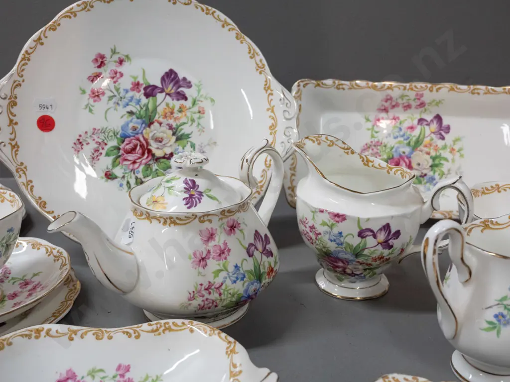 vintage Royal Albert "Nosegay" floral tea ware - 6 trios plus 2 cups & saucers, cake plate, sandwich tray, 2 jugs and 2 Image 1++