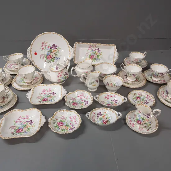 vintage Royal Albert "Nosegay" floral tea ware - 6 trios plus 2 cups & saucers, cake plate, sandwich tray, 2 jugs and 2