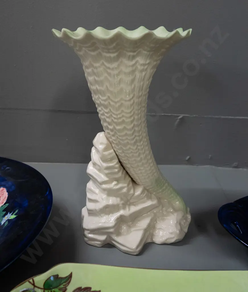 3 Maling china dishes, a Grimwades Byzanta teapot stand and a Belleek style cornucopia vase, no maker's marks - vase has Image 1++