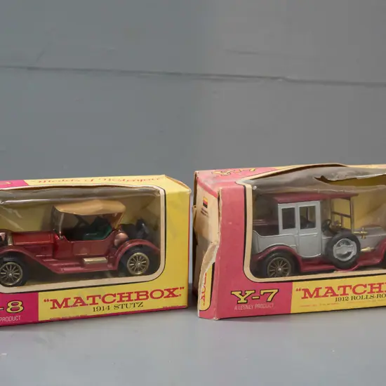 2 Lesney Matchbox Models of Yesteryear in original boxes - models Y-7 1912 Rolls-Royce and Y-8 1914 Stutz, both with