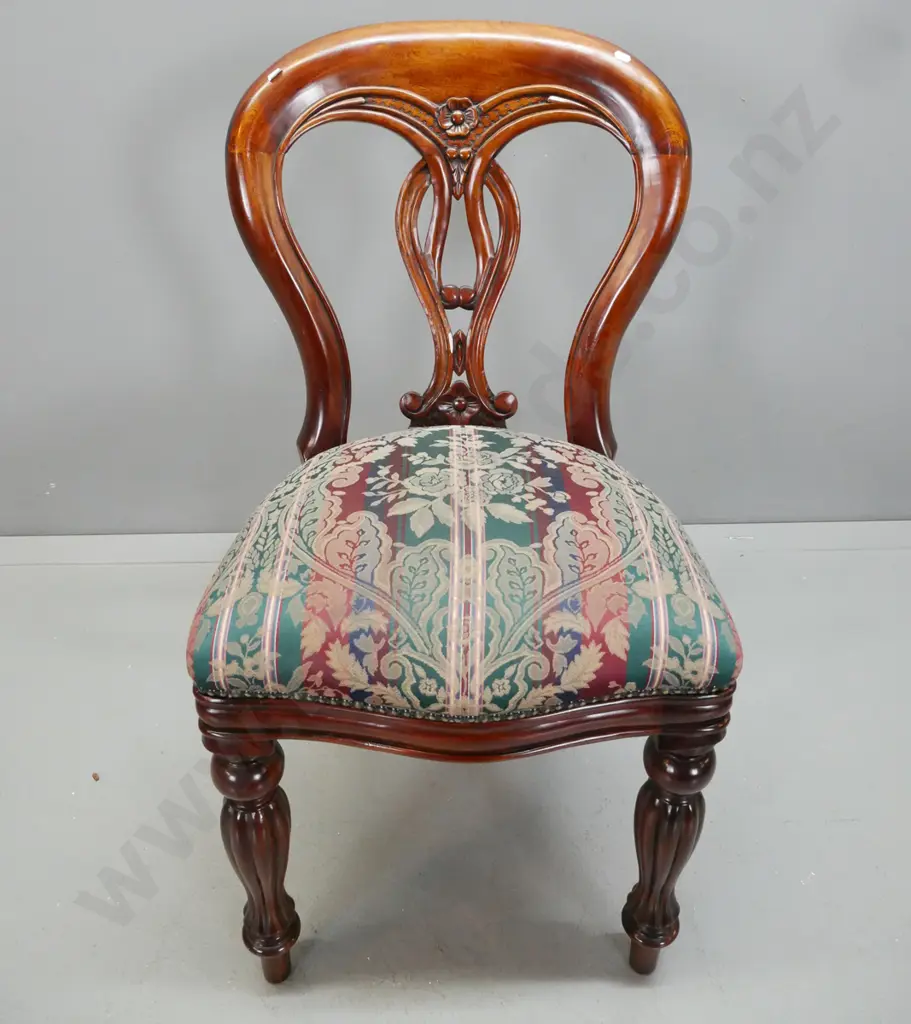 reproduction Victorian style mahogany dining table with turned & fluted legs, 6 admiralty style balloon back chairs w/ Image 1++