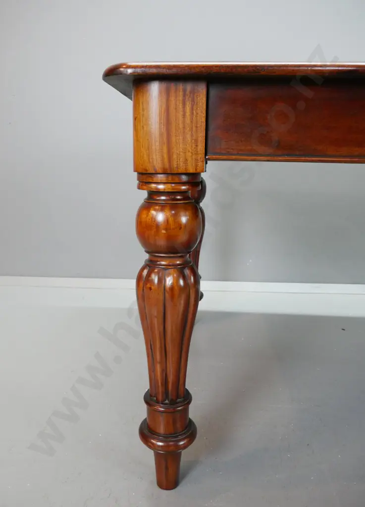 reproduction Victorian style mahogany dining table with turned & fluted legs, 6 admiralty style balloon back chairs w/ Image 1++