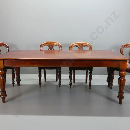 reproduction Victorian style mahogany dining table with turned & fluted legs, 6 admiralty style balloon back chairs w/
