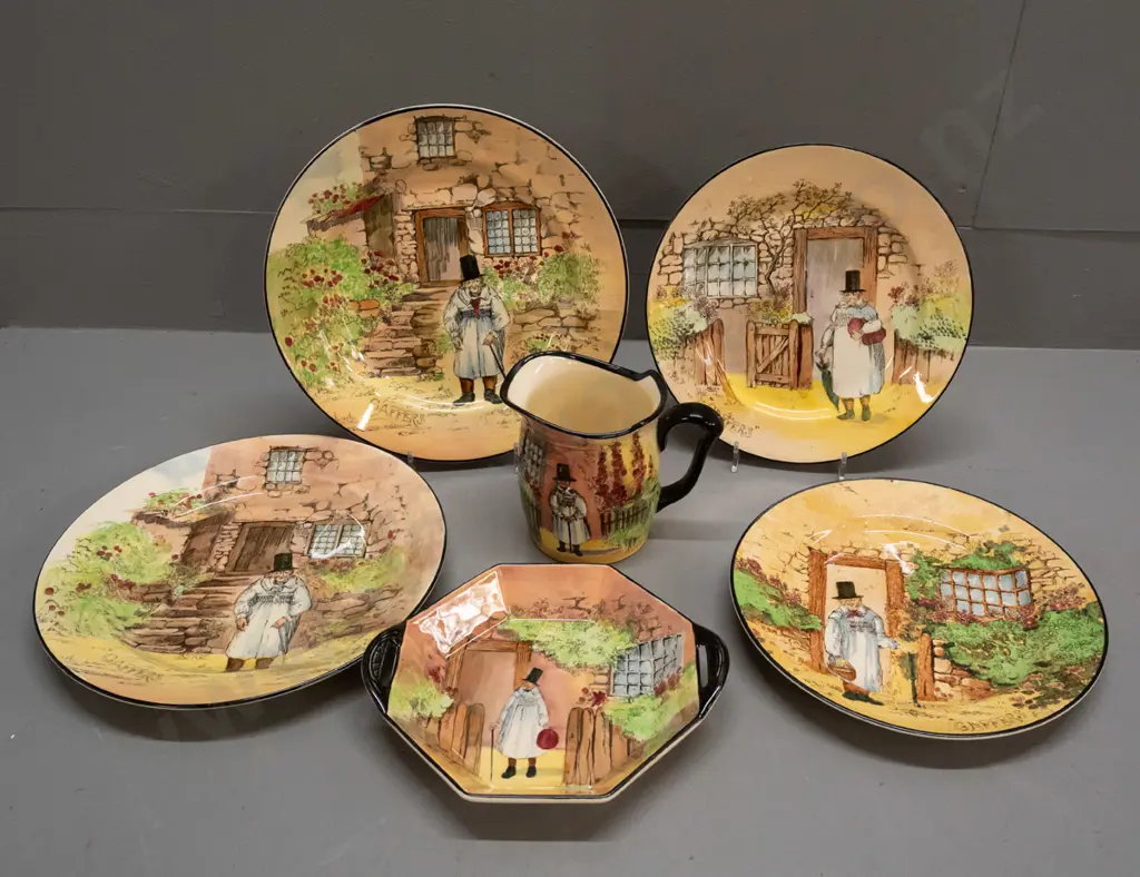 6 pieces Royal Doulton Gaffers ware - 4 plates, dish and jug - slightly larger plate D-240 Image 1++